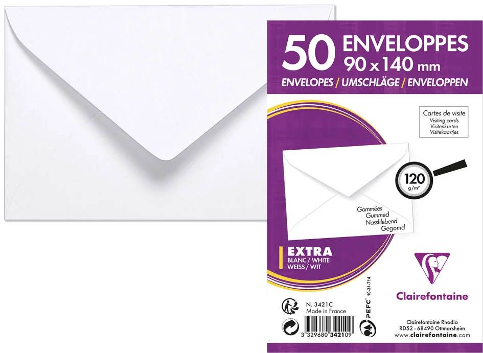 Clairefontaine Enveloppes pour carte de visite, 90 x 140 mm - OEM 3421C