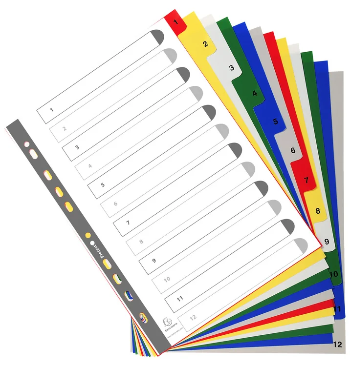 EXACOMPTA Intercalaires à chiffre, 1-12, A4+, 12 touches - lot de 20 - OEM 2512E