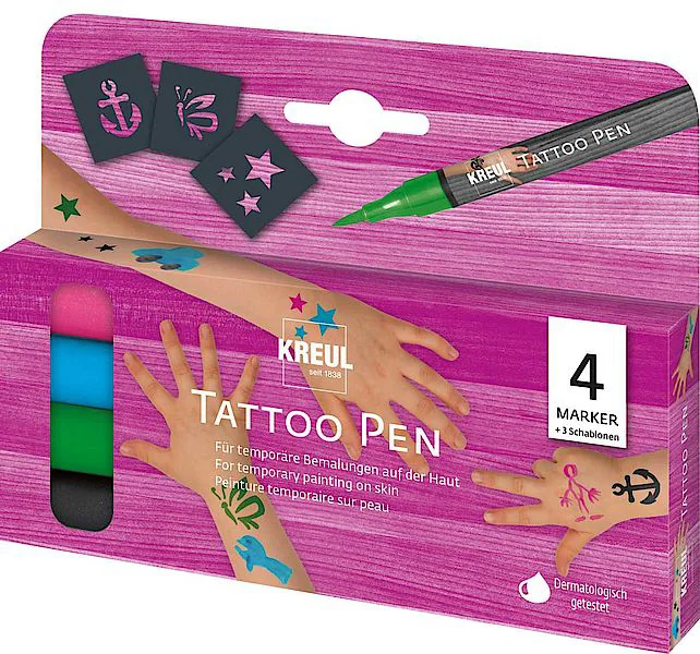 KREUL Stylo de tatouage Tattoo Pen, set de 4 ' Ancre, étoile - OEM 62171