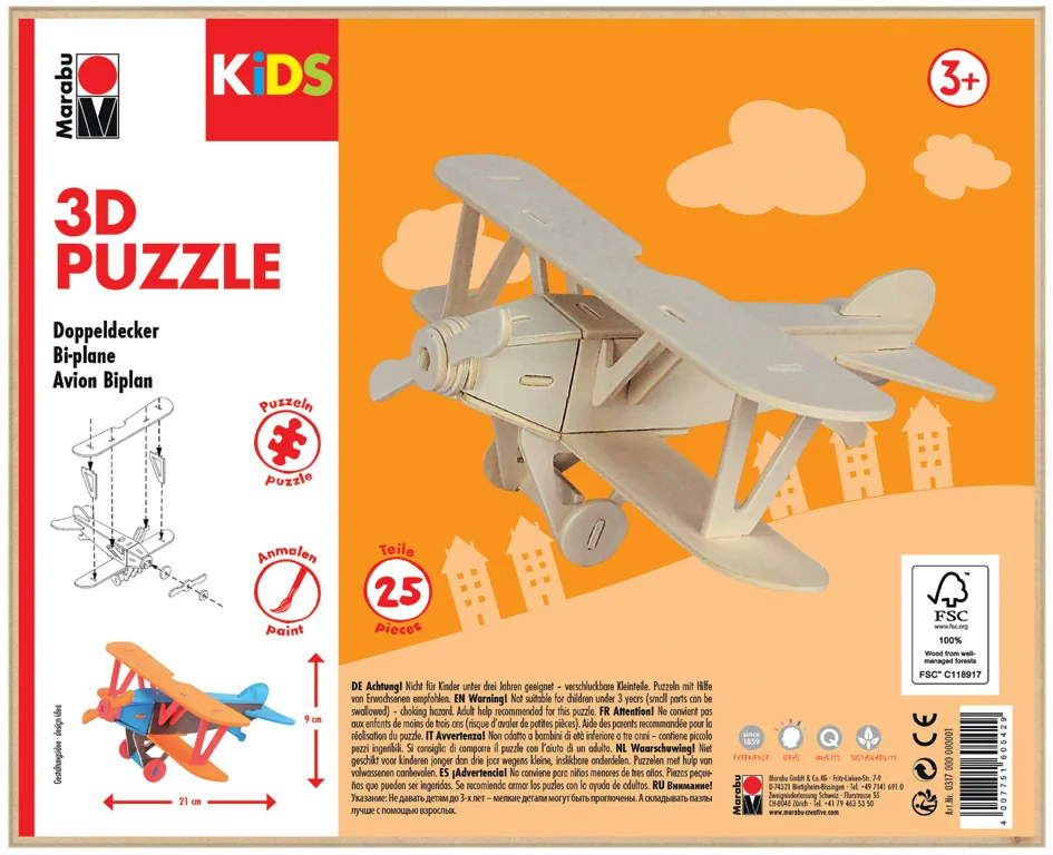 Marabu KiDS Puzzle 3D 'Avion biplan', 25 pièces - OEM 0317000000001