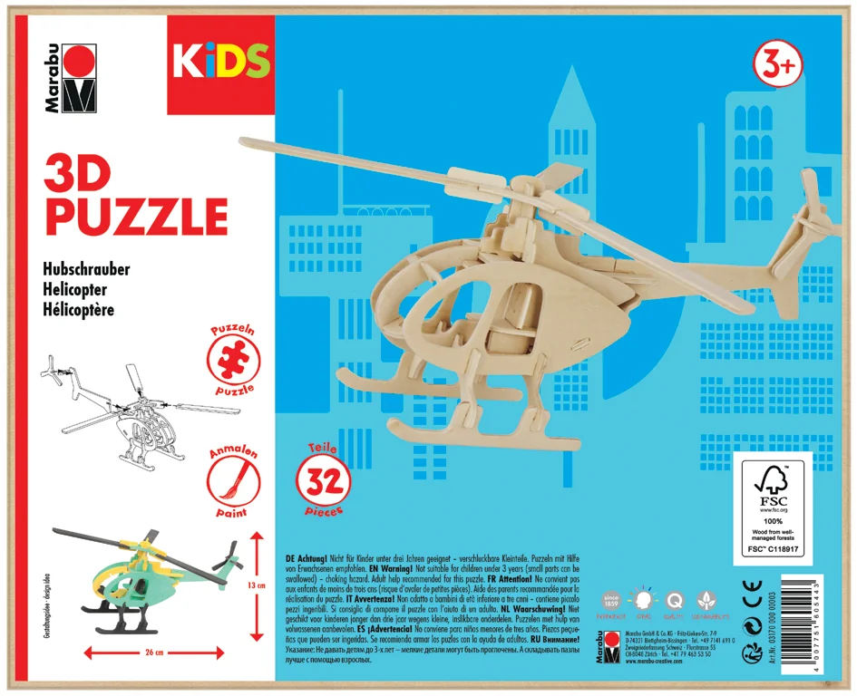 Marabu KiDS Puzzle 3D 'Hélicoptère', 32 pièces - OEM 0317000000003