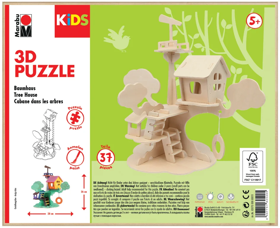 Marabu KiDS Puzzle 3D 'Cabane dans l'arbre', 37 pièces - OEM 0317000000011