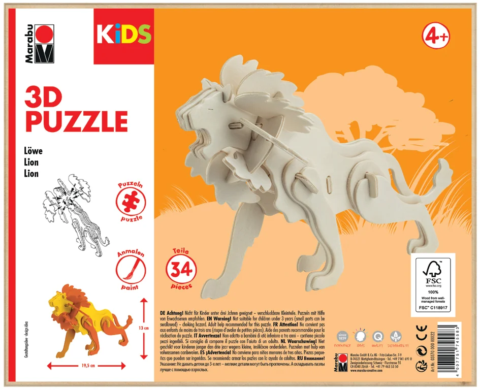 Marabu KiDS Puzzle 3D 'Lion', 34 pièces - OEM 0317000000022