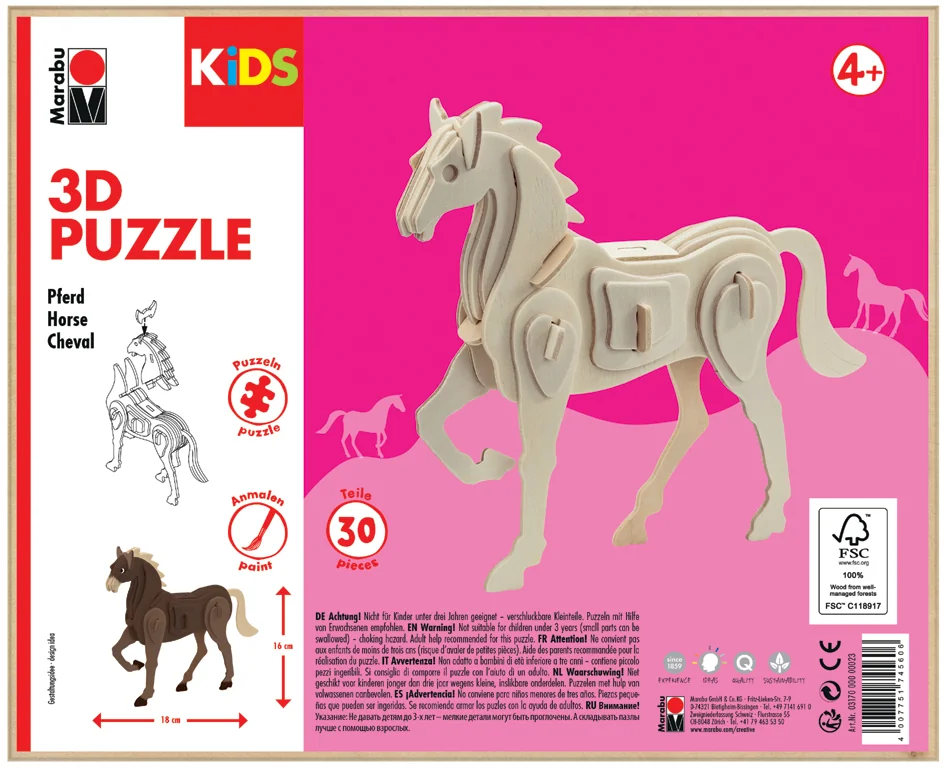 Marabu KiDS Puzzle 3D 'Cheval', 30 pièces - OEM 0317000000023