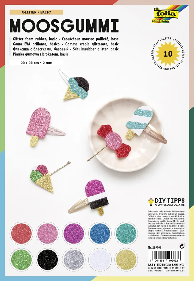 folia Caoutchouc mousse pailleté, non collant, 10 feuilles - OEM 239109