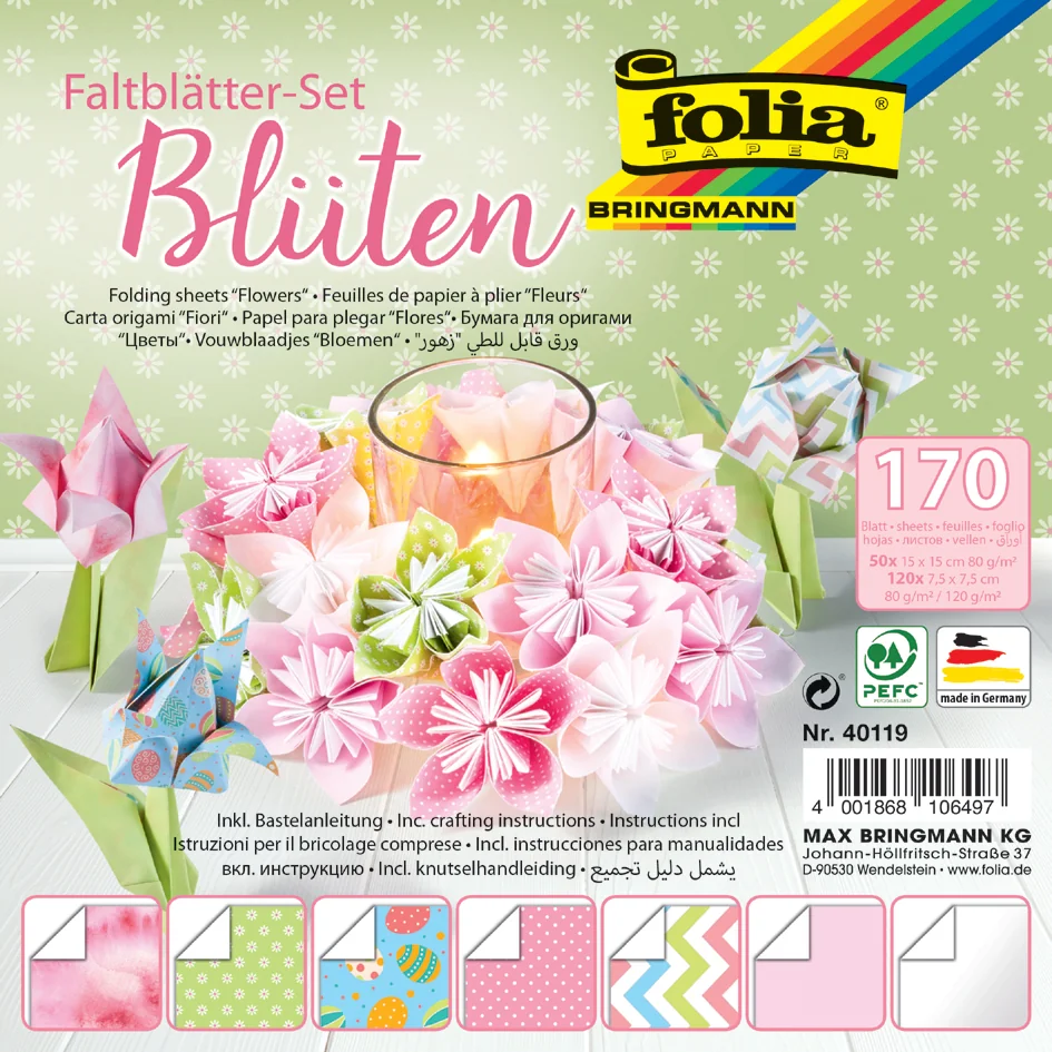folia Feuille de papier à plier FLEURS, 170 feuilles - OEM 40119