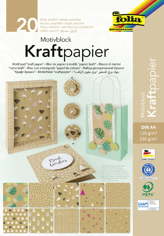 folia Bloc de papier à motifs 'Papier kraft', A4 - OEM 48798