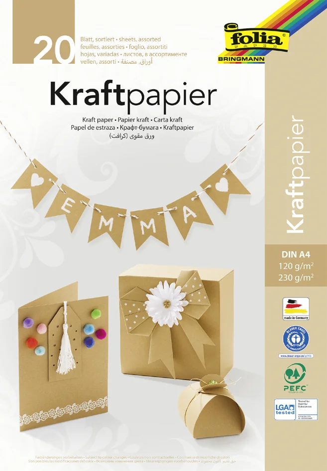 folia Bloc de papier kraft, A4, 20 feuilles, assorti - OEM 698