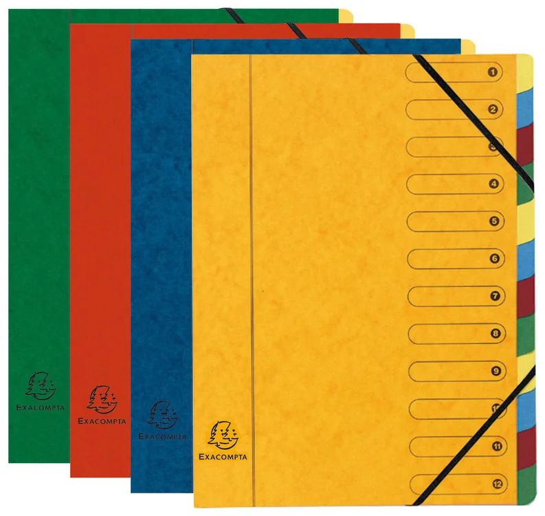 EXACOMPTA Trieur Harmonika, carton, 12 compartiments,assorti - lot de 6 - OEM 5212E