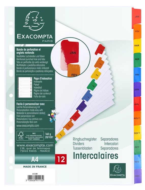 EXACOMPTA Intercalaires mensuels Janvier-Décembre, A4 - OEM 1113E