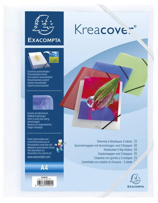 EXACOMPTA Chemise à élastiques Kreacover, A4, PP, blanc - OEM 55992E