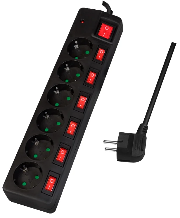 LogiLink Multiprise Euro, 6 prises, interrupteurs général - OEM LPS233
