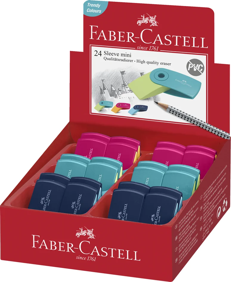 FABER-CASTELL Gomme en plastique SLEEVE MINI, assorti - lot de 24 - OEM 182445