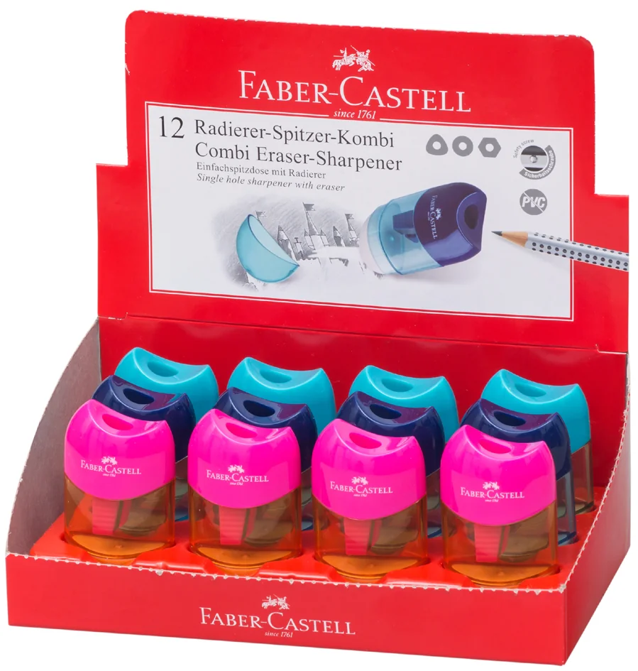 FABER-CASTELL Combi mini gomme - taille-crayon, présentoir - lot de 12 - OEM 183604