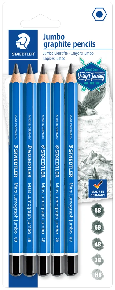 STAEDTLER Crayon graphite Mars Lumograph jumbo, blister de 5 - OEM 100J-S BK5