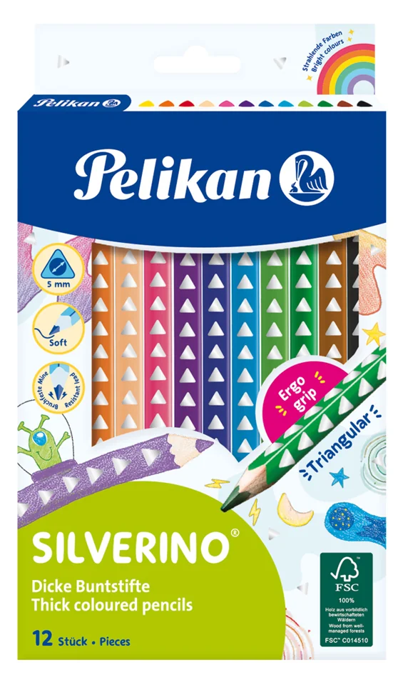 Pelikan Crayon de couleur triangulaire SILVERINO gros, étui - OEM 100401595