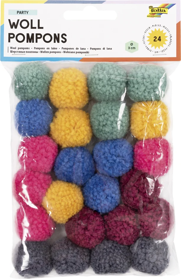 folia Pompon en laine 'Pastell', 24 pièces, assorti - OEM 50242