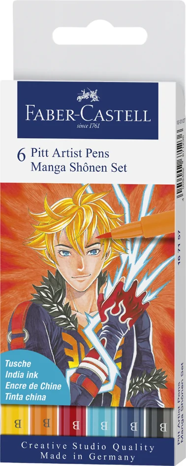 FABER-CASTELL Feutre PITT artist pen Manga Shônen, étui de 6 - OEM 167157