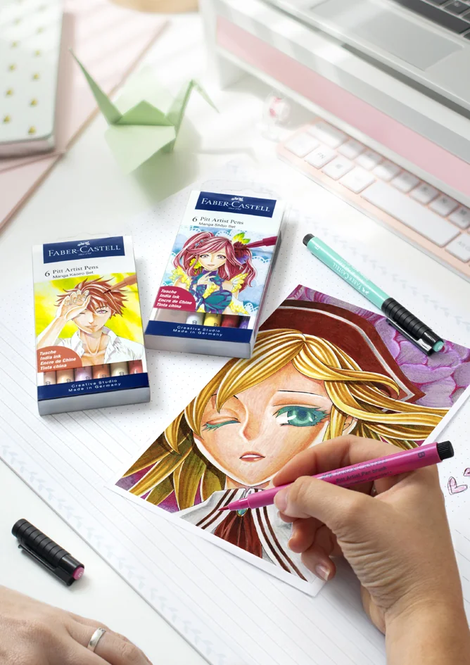 FABER-CASTELL Feutre PITT artist pen Manga Kaoiro, étui de 6 - OEM 167168