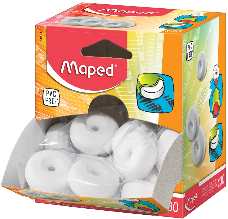 Maped Gomme de rechange pour taille-crayon-gomme Loopy blanc - lot de 30 - OEM 049311