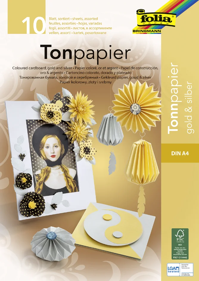 folia Bloc de papier de couleur, A4, 130 g/m2, or et argent - OEM 601