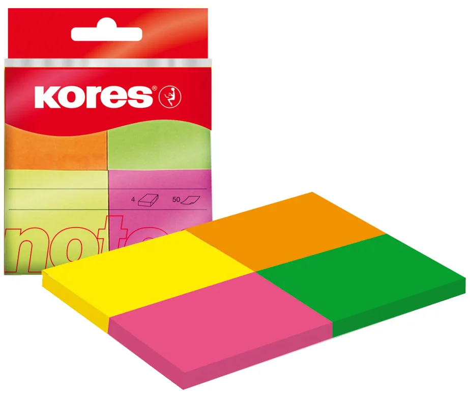 Kores Note adhésive 'Multicolour', 40 x 50 mm, couleurs fluo - OEM N48450