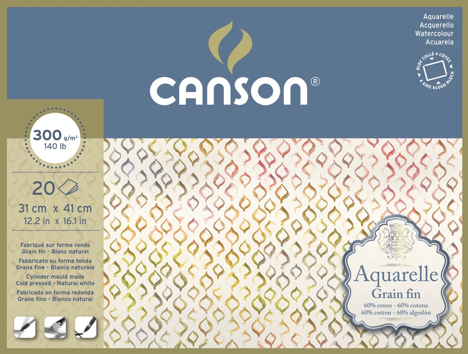CANSON Bloc de papier Aquarelle, fin, 310 x 410 mm - OEM C400106440