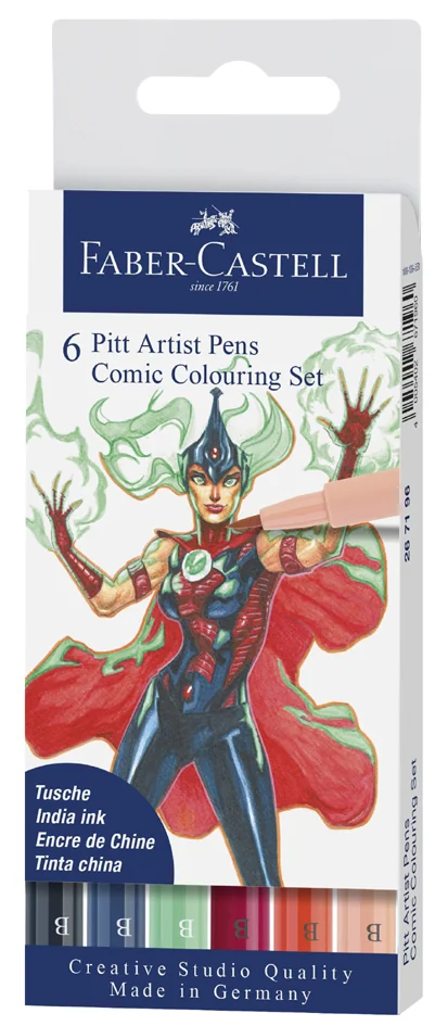 FABER-CASTELL Feutre PITT artist pen, étui de 6 Comic - OEM 267196