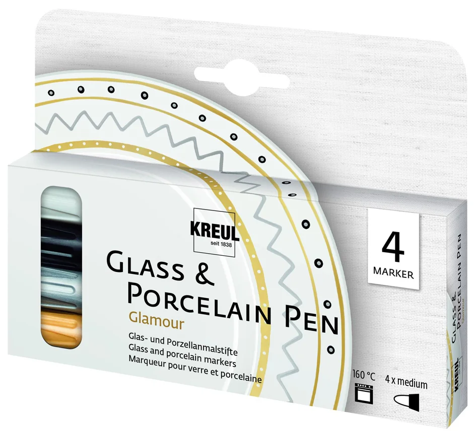 KREUL Marqueur Glass & Porcelain Pen Glamour, set de 4 - OEM 16431