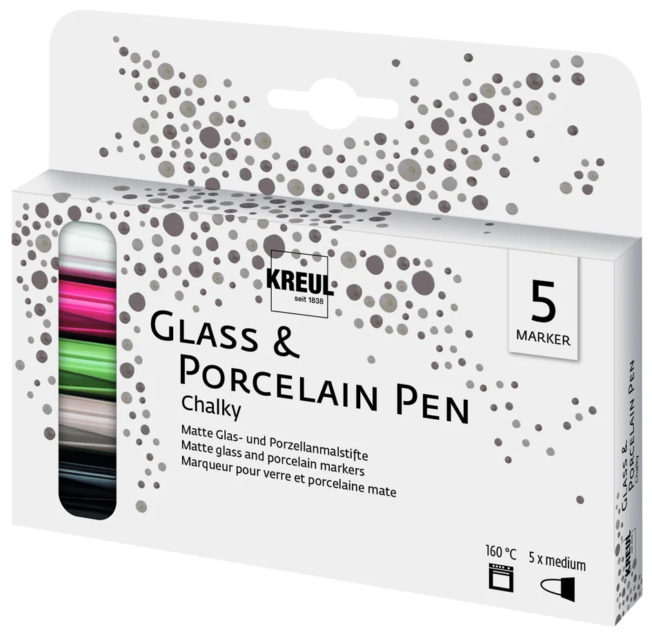 KREUL Marqueur Glass & Porcelain Pen Chalky, set de 5 - OEM 16570