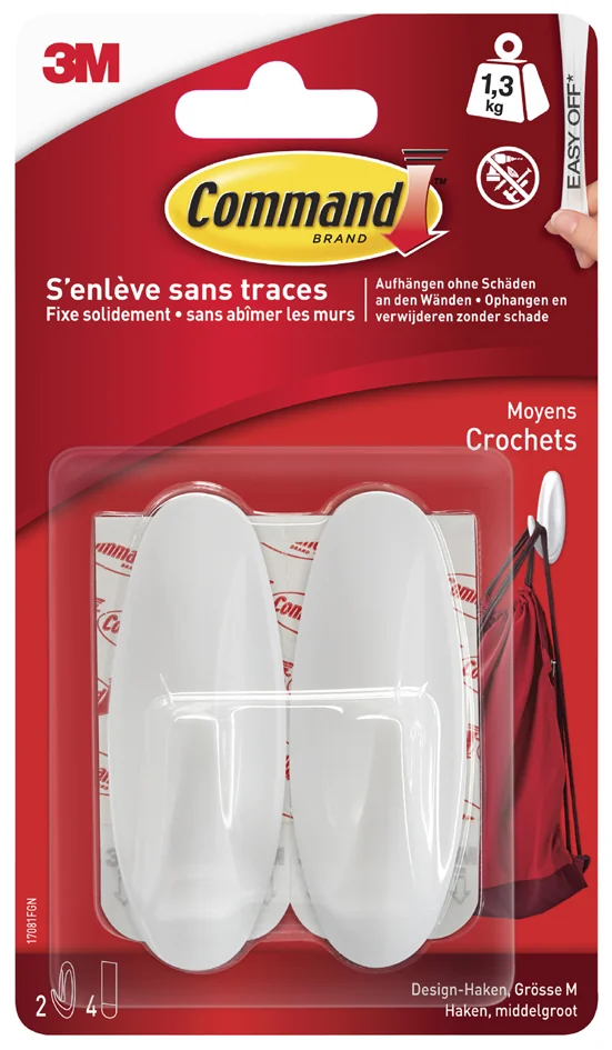 Command 3M Command Crochet design, plastique, taille: S, blanc - OEM 17082-2-FGN