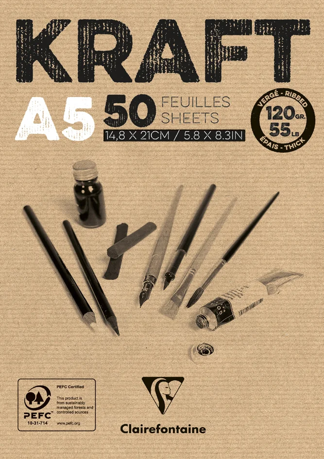 Clairefontaine Bloc papier dessin 'KRAFT', A3, 120 g/m2 - OEM 975816C