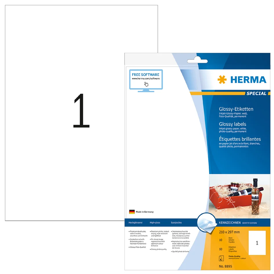 HERMA Etiquette haute brillance 210 x 297 mm, blanc - OEM 8895