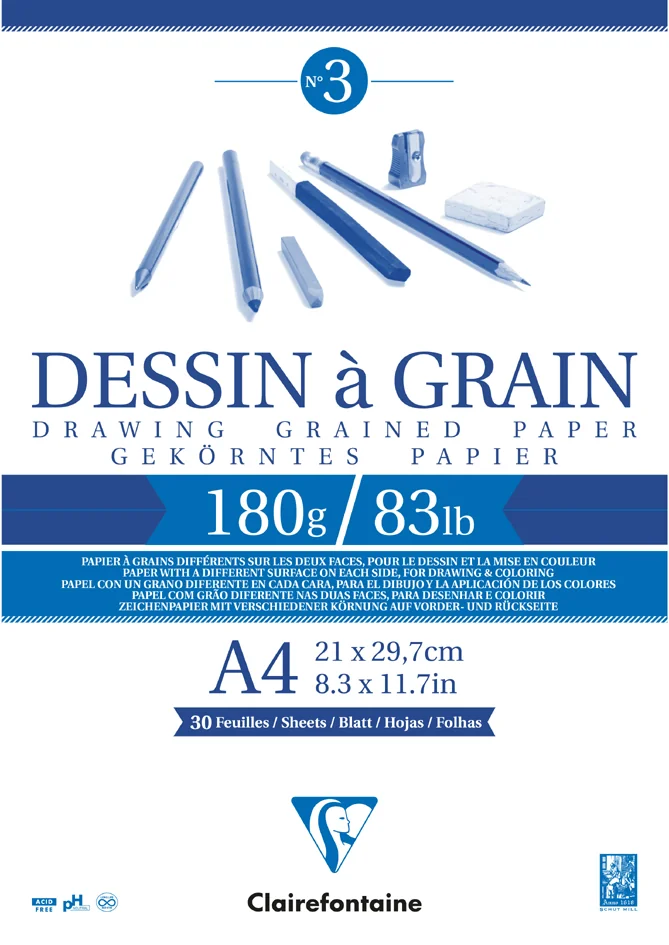 Clairefontaine Bloc papier dessin à Grain, A5, 125 g/m2 - OEM 96686C