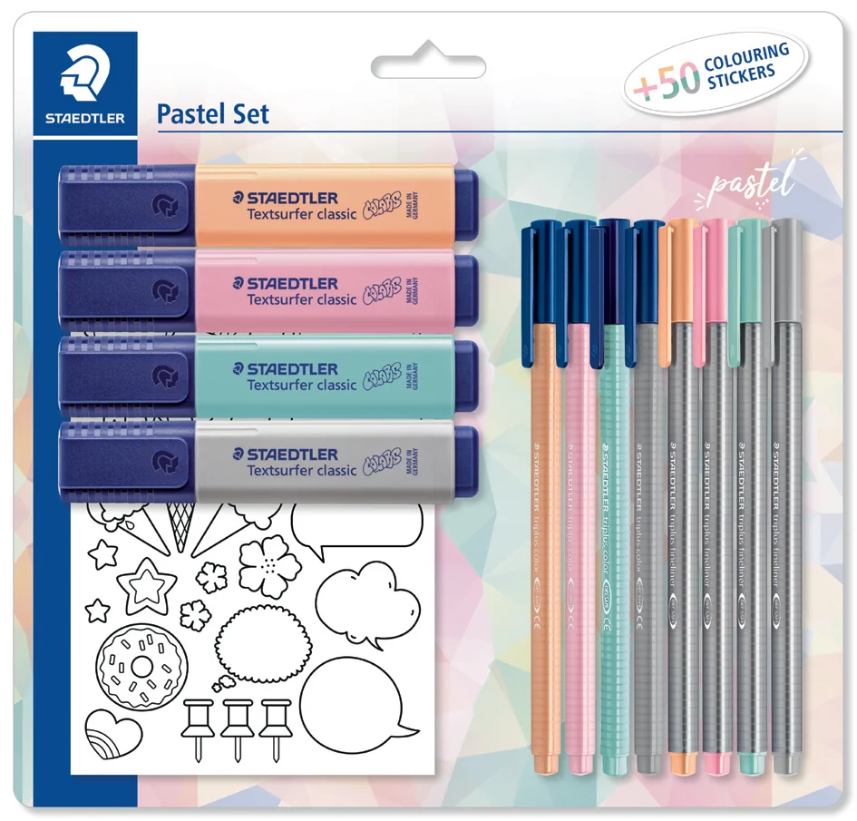 STAEDTLER Set d'écriture pastel, avec 50 gommettes à colorer - OEM 61 SBK1 PA