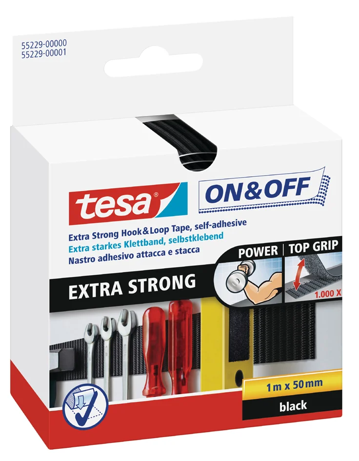 tesa On & Off Bande auto-agrippante Extra Strong, noir - OEM 55229-00000-02 – Image 4