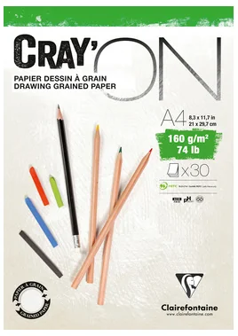 Clairefontaine Bloc papier dessin 'CRAY'ON', A5, 160 g/m2 - lot de 5 - OEM 975026C