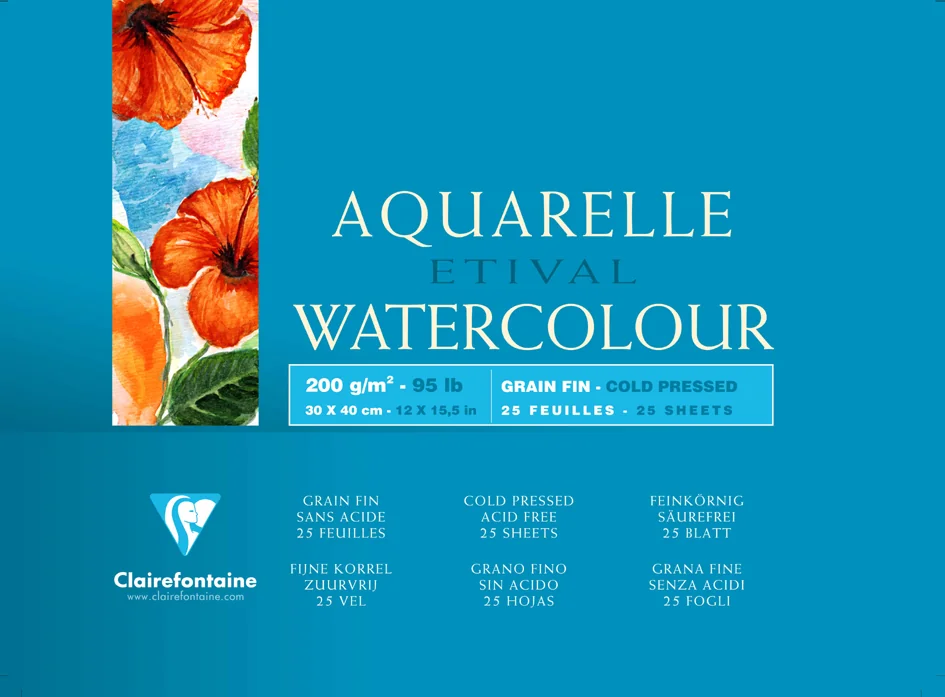 Clairefontaine Bloc artiste Aquarelle ETIVAL, 300 x 400 mm - lot de 2 - OEM 96455C