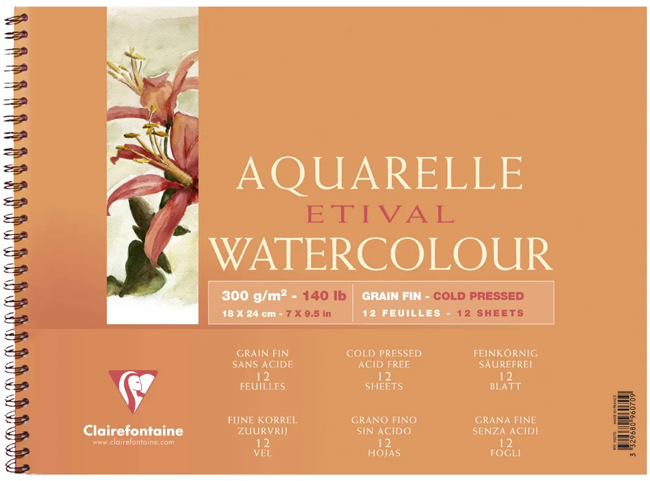 Clairefontaine Bloc artiste Aquarelle ETIVAL, 120 x 180 mm - lot de 5 - OEM 96062C