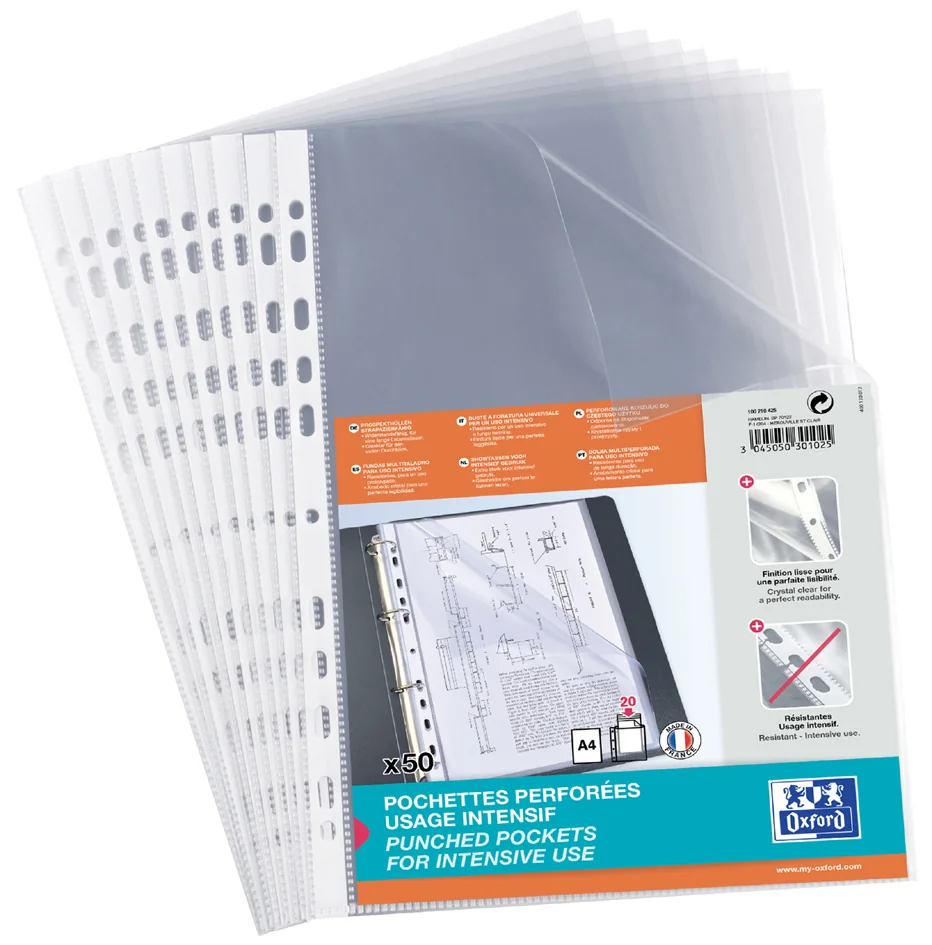 Oxford Pochette perforée Standard, A4, PP, transparent - OEM 100210425