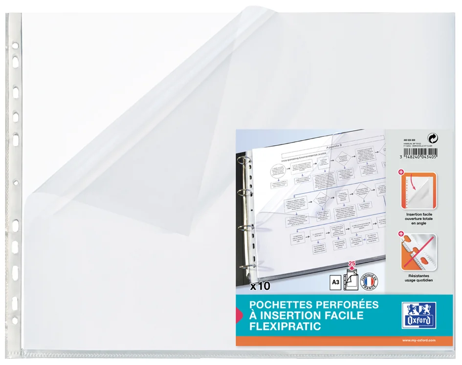 Oxford Pochette perforée, A3 paysage, PP, transparent lisse - OEM 400026800