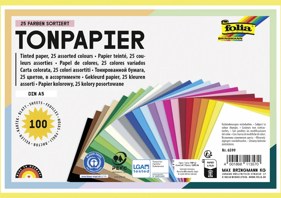 folia Papier de couleur, A5, 130 g/m2, 25 couleurs assorties - OEM 6599