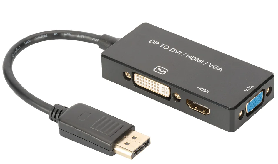 DIGITUS Convertisseur 3en1 DisplayPort 1.2, DP- HDMI+DVI+VGA - OEM AK-340418-002-S
