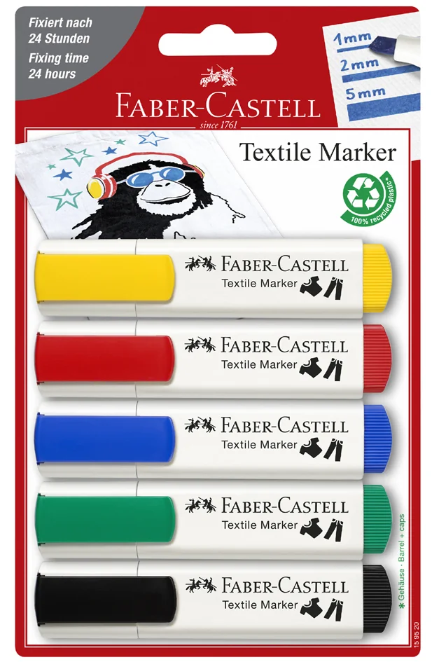 FABER-CASTELL Marqueur pour tissu, blister de 5 - OEM 159520