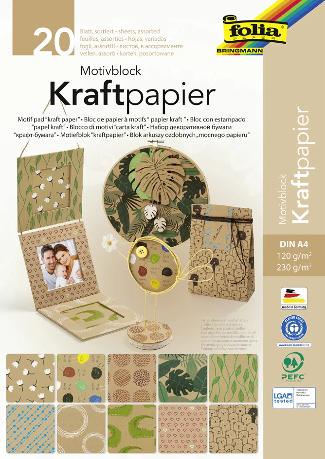 folia Bloc à motifs 'Papier kraft II', A4, 20 feuilles - OEM 48898