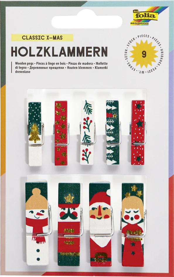 folia Pince à linge en bois, imprimé, 'XMas II' - OEM 22955