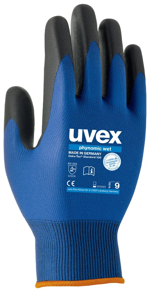 uvex Gants de travail phynomic wet, T. 07, bleu/anthracite - OEM 6006037