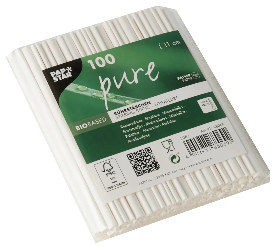 PAPSTAR Touillette en papier 'pure', longueur: 110 mm, blanc - OEM 88069