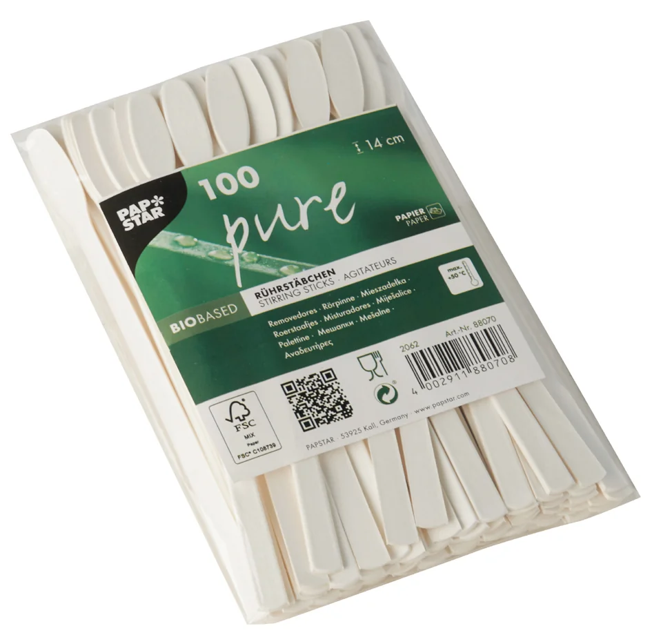 PAPSTAR Touillette en papier 'pure', longueur: 140 mm, blanc - OEM 88070