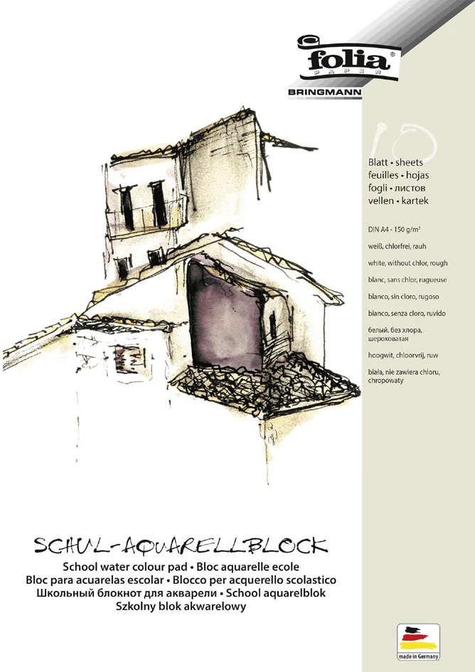 folia Bloc aquarelle pour l'école, rugueux, A4, blanc - OEM 8354